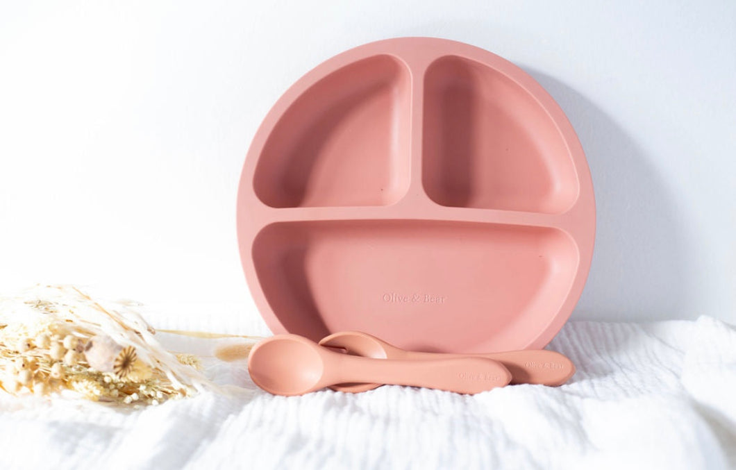 Divided Suction Plate & Cutlery | Blush